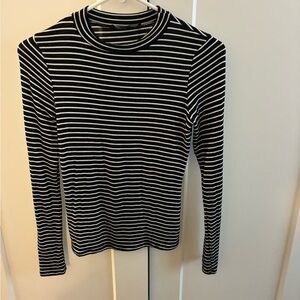 Lulu's Black and White Striped Long Sleeve Mock Neck Top